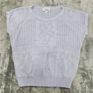 Vintage Jessica Scott‎ Sweater Womens M Blue Crew Neck Short Sleeve Lightweight